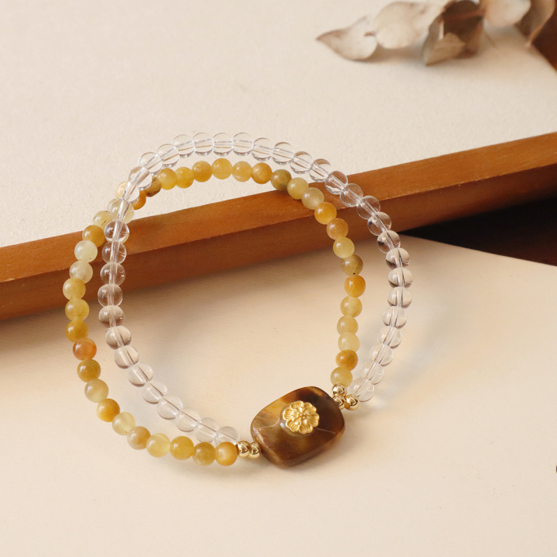 Brățară din piatră ochi de tigru cu mărgele de cristal, stil nou Chinezesc pentru femei, motiv animal/Zodiac, lansare iarnă 2024