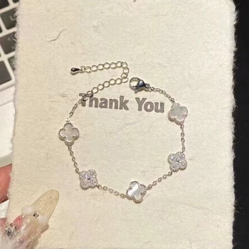 Brățară cu design dublu față, trifoi cu patru foi și zirconiu, din cupru, placare electroplatină, stil feminin lux