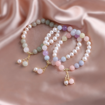 Ръчно изработена гривна от прясна морска перла и мънисти Тианшан, геометричен дизайн, женски корейски стил