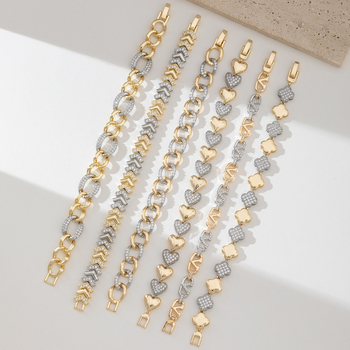 Гривна от мед с позлата 18K, циркони вградени, мотиви: сърце, цвете и звезда, дамски стил за двойки