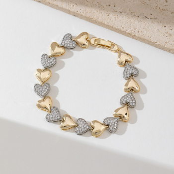 Гривна от мед с позлата 18K, циркони вградени, мотиви: сърце, цвете и звезда, дамски стил за двойки