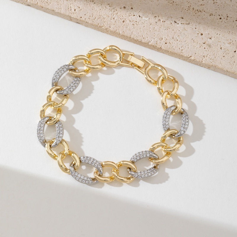 Гривна от мед с позлата 18K, циркони вградени, мотиви: сърце, цвете и звезда, дамски стил за двойки