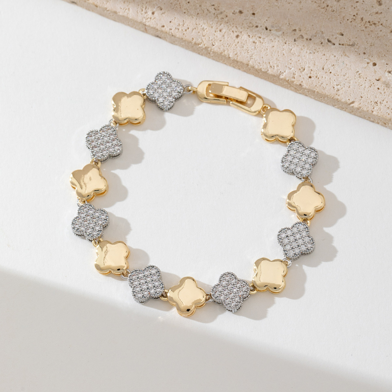 Гривна от мед с позлата 18K, циркони вградени, мотиви: сърце, цвете и звезда, дамски стил за двойки