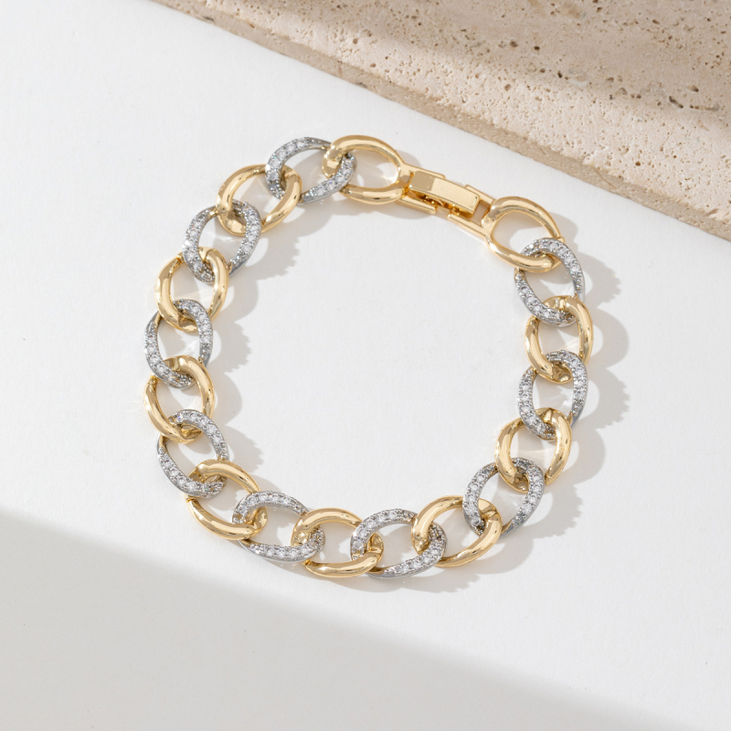 Гривна от мед с позлата 18K, циркони вградени, мотиви: сърце, цвете и звезда, дамски стил за двойки