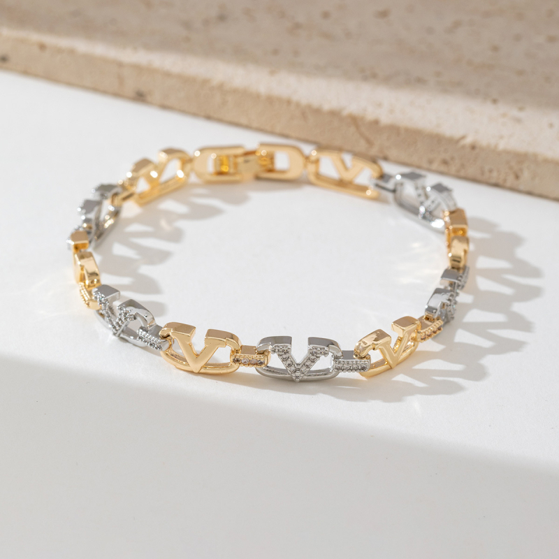 Гривна от мед с позлата 18K, циркони вградени, мотиви: сърце, цвете и звезда, дамски стил за двойки