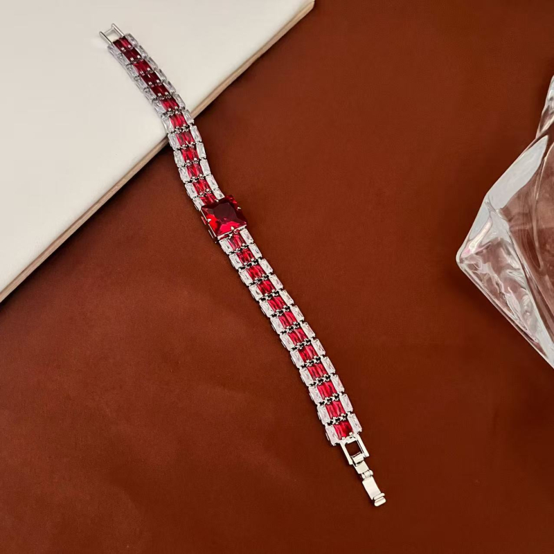 Minlang narukvica s cirkonijem, oblik srca-kvadrat, elektroplatiranje, ženski korejski stil