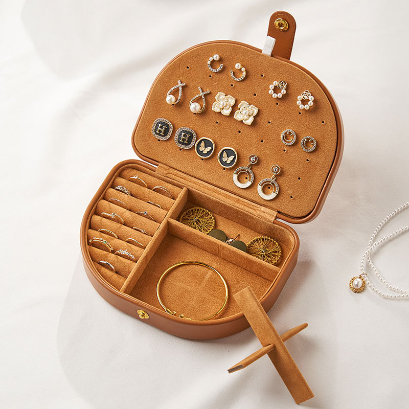 Ādas ceļojumu rotaslietu uzglabāšanas kastīte, vintage iedvesma, modelis Msy2025-1027, stingra konstrukcija, vienveidīgs raksts