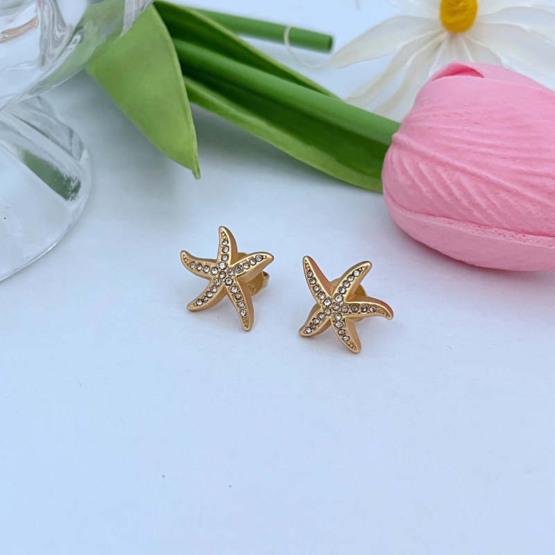 Ženski set nakita: morski motiv s rhinestones, metalni elementi, ogrlica s lancem od perlica, naušnice, prsten i narukvica