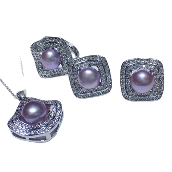Set od slatkovodnih perli ogrlica s privjeskom naušnice i prsten francuski retro stil tehnika uložak materijal perla mali kvadratni dijamantni uzorak