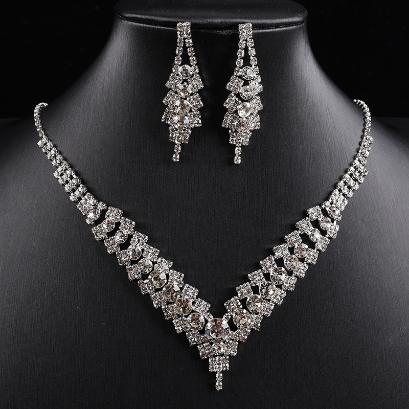 Rhinestone set ogrlice i naušnica – jednostavan princ stil, privjesak od legure, lanac jednostavan