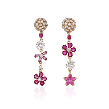 Van Cleef visokokvalitetni V-zlatni set: ogrlica s dijamantima u bojama i naušnice s cvjetnim klasterom – za žene
