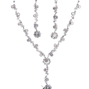 Vjenčani set nakita: ogrlica i naušnice s kristalima, korejski stil, bijeli kristali; Materijal: Kristal; Vrsta kristala: Bijeli Kristal; Privjesak: Rhinestone; Lanac: Figurativan oblik; Uzorak: Geometrijski