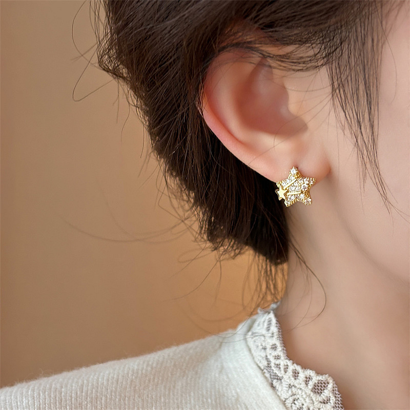 Vaskest tähekujuline kõrvarõngad sädelevate kividega, Korea stiil, naistele