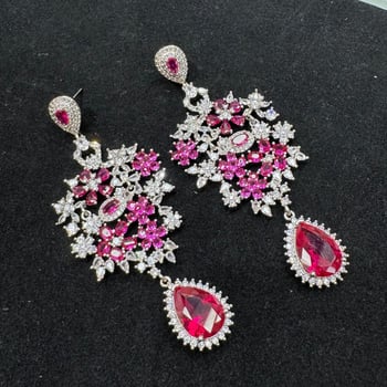Set naušnica i ogrlice: bakrena podloga, površinska obrada, Zircon privjesak, svijetao luksuzan stil, svestrani dizajn