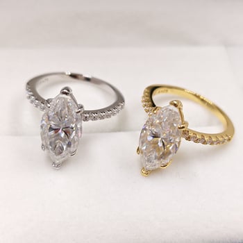 925-ös ezüst gyűrű, 4 karátos marquise Moissanit, korona forma, stacking stílus, polírozott elektroplatázás