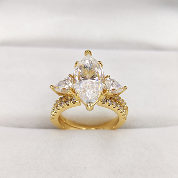 925-ös ezüst gyűrű, 4 karátos marquise Moissanit, korona forma, stacking stílus, polírozott elektroplatázás