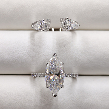 925-ös ezüst gyűrű, 4 karátos marquise Moissanit, korona forma, stacking stílus, polírozott elektroplatázás