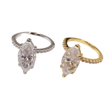 925-ös ezüst gyűrű, 4 karátos marquise Moissanit, korona forma, stacking stílus, polírozott elektroplatázás