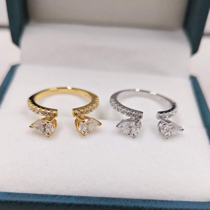 925-ös ezüst gyűrű, 4 karátos marquise Moissanit, korona forma, stacking stílus, polírozott elektroplatázás