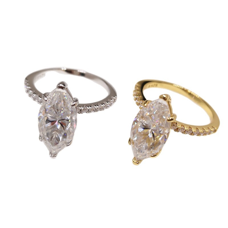 925-ös ezüst gyűrű, 4 karátos marquise Moissanit, korona forma, stacking stílus, polírozott elektroplatázás