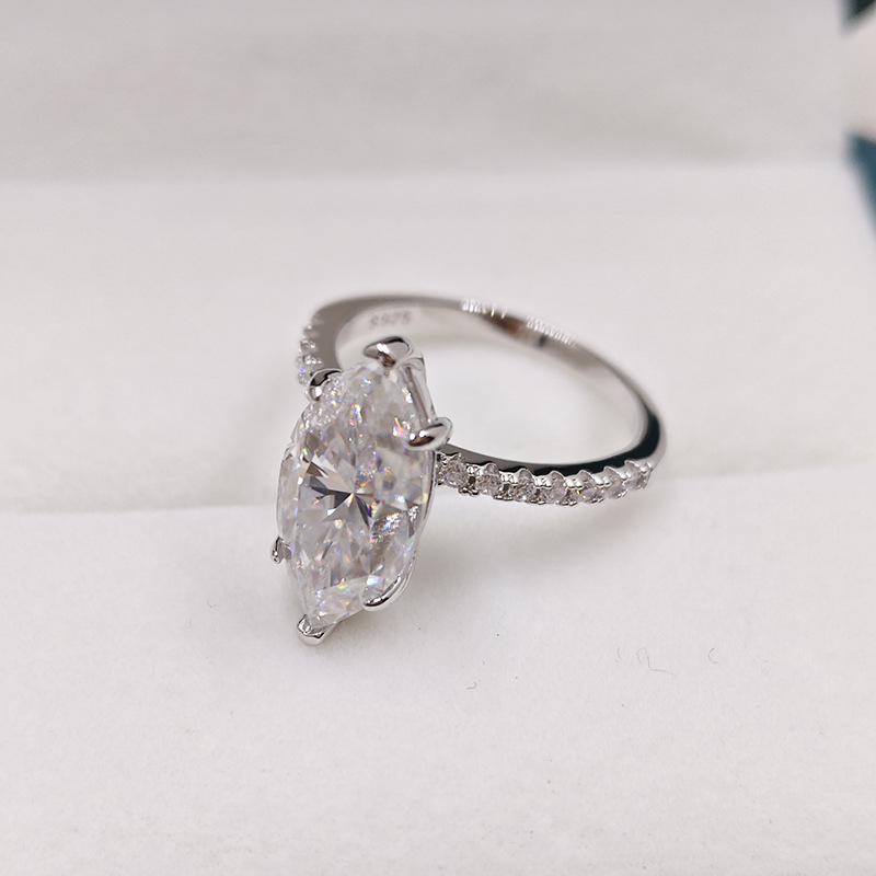925-ös ezüst gyűrű, 4 karátos marquise Moissanit, korona forma, stacking stílus, polírozott elektroplatázás