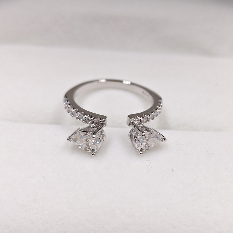 925-ös ezüst gyűrű, 4 karátos marquise Moissanit, korona forma, stacking stílus, polírozott elektroplatázás