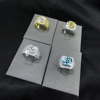 Gyűrű, 2ct Moissanit, 925-ös sterling ezüst, Geometriai minimalista dizájn, Férfiaknak, Eljegyzési és esküvői gyűrű