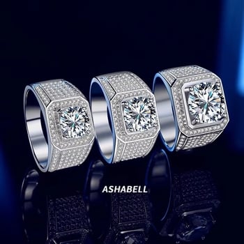 Gyűrű, 2ct Moissanit, 925-ös sterling ezüst, Geometriai minimalista dizájn, Férfiaknak, Eljegyzési és esküvői gyűrű