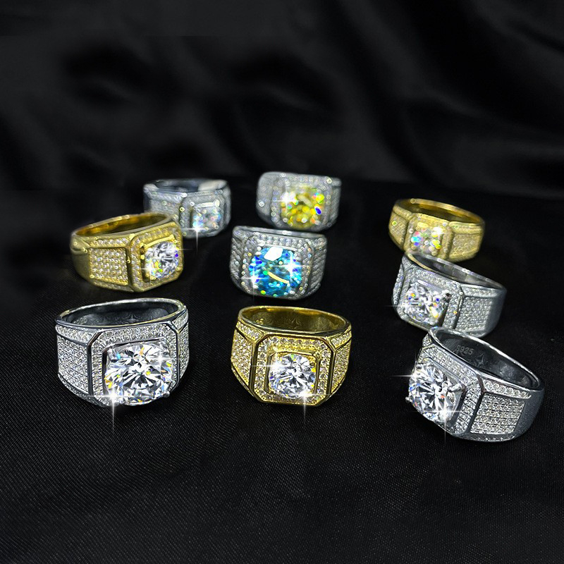 Gyűrű, 2ct Moissanit, 925-ös sterling ezüst, Geometriai minimalista dizájn, Férfiaknak, Eljegyzési és esküvői gyűrű