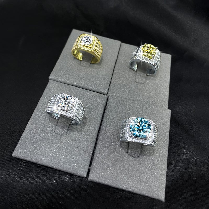 Gyűrű, 2ct Moissanit, 925-ös sterling ezüst, Geometriai minimalista dizájn, Férfiaknak, Eljegyzési és esküvői gyűrű