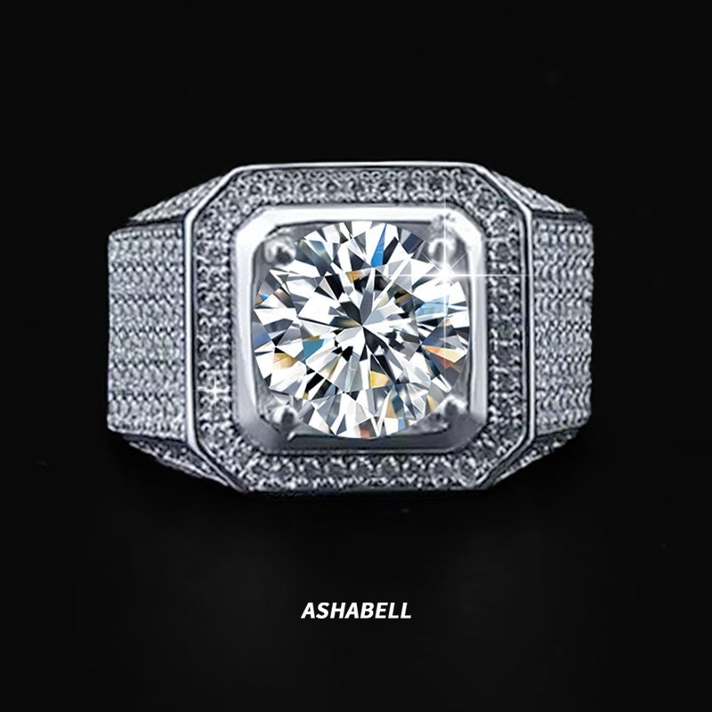 Prsten, 2ct moissanit, 925 sterling srebro, Geometrijski minimalistički dizajn, Muški prsten za zaruke i vjenčanje