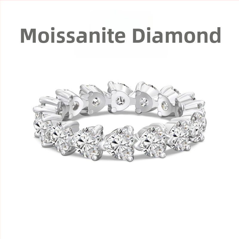 Moissanīts gredzens, 925 sudrabs, ģeometrisks dizains ar sirds‑ūdens pilienu motīvu, sievietēm viegls luksuss