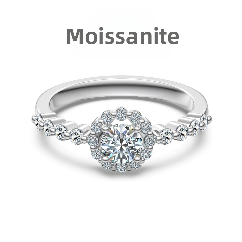 Moissanīts gredzens, 925 sudrabs, ģeometrisks dizains ar sirds‑ūdens pilienu motīvu, sievietēm viegls luksuss