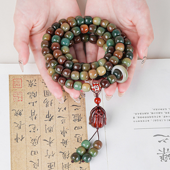 Férfi Bodhi gyökérből készült karkötő, 108 gyöngy, kínai stílusú