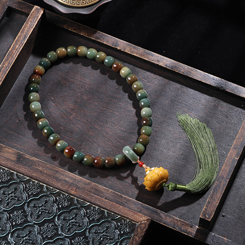 Férfi Bodhi gyökérből készült karkötő, 108 gyöngy, kínai stílusú