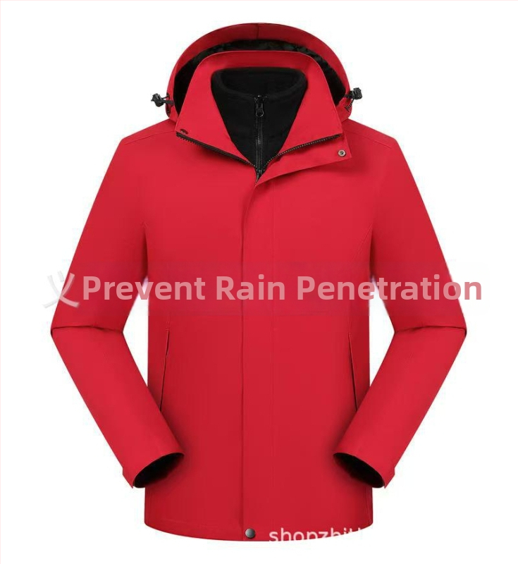 Trys viename striukė su nuimamamu gobtuvu ir logotipo spauda, poliesterio audinys, stovinti apykaklė, užtrauktukas, laisvas kirpimas