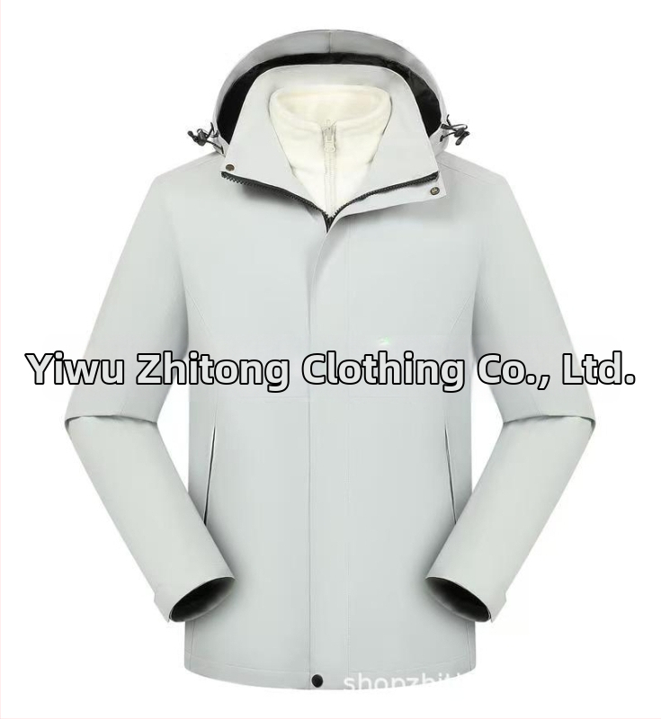 Trys viename striukė su nuimamamu gobtuvu ir logotipo spauda, poliesterio audinys, stovinti apykaklė, užtrauktukas, laisvas kirpimas