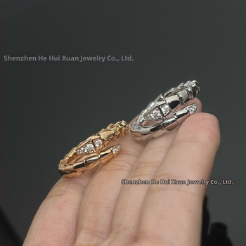 Čūskas formas gredzens no 925 sudraba, ar 18K rozā zelta pārklājumu, ar moissanītu, unisex, ģeometrisks dizains