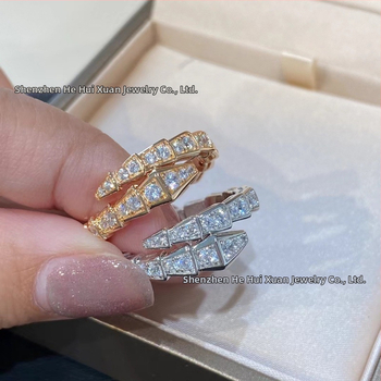 Čūskas formas gredzens no 925 sudraba, ar 18K rozā zelta pārklājumu, ar moissanītu, unisex, ģeometrisks dizains