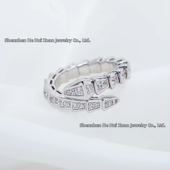 Čūskas formas gredzens no 925 sudraba, ar 18K rozā zelta pārklājumu, ar moissanītu, unisex, ģeometrisks dizains