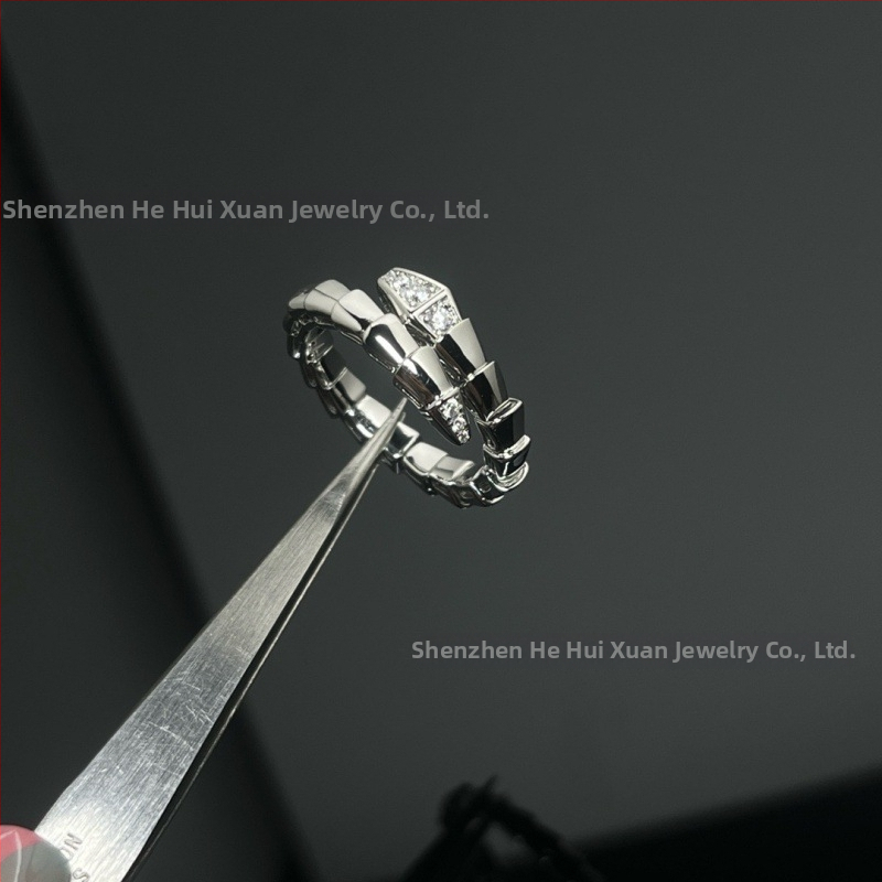 Čūskas formas gredzens no 925 sudraba, ar 18K rozā zelta pārklājumu, ar moissanītu, unisex, ģeometrisks dizains