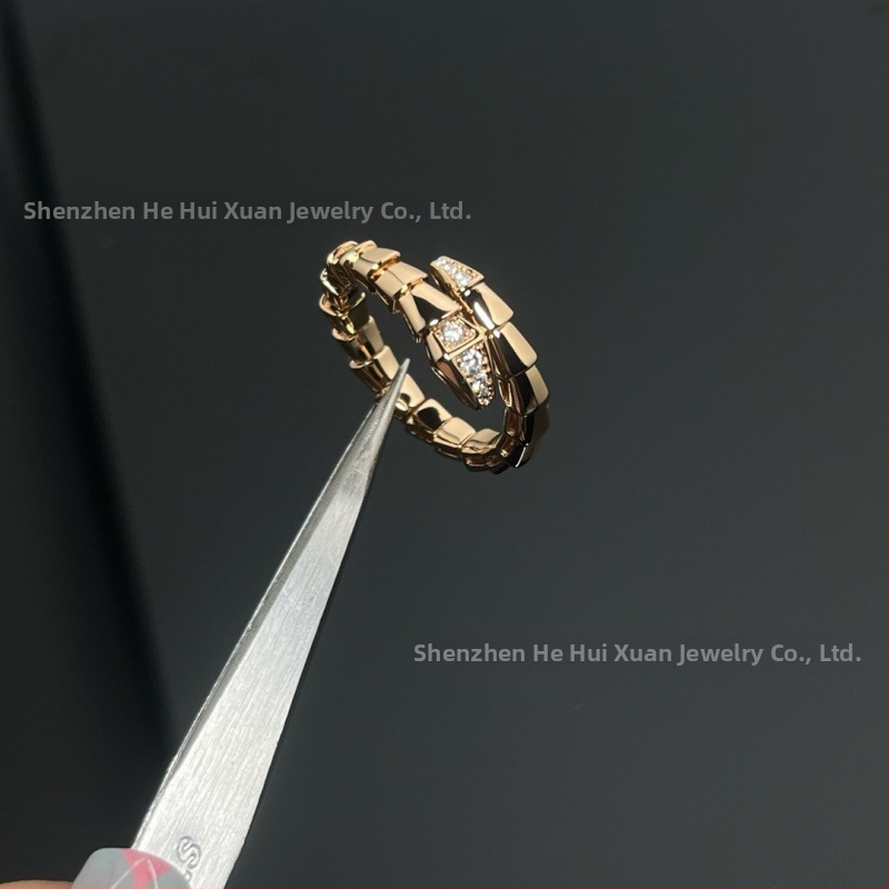 Čūskas formas gredzens no 925 sudraba, ar 18K rozā zelta pārklājumu, ar moissanītu, unisex, ģeometrisks dizains