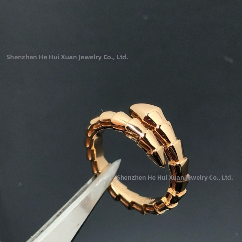 Čūskas formas gredzens no 925 sudraba, ar 18K rozā zelta pārklājumu, ar moissanītu, unisex, ģeometrisks dizains