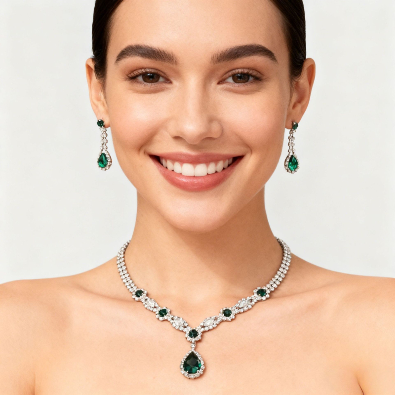 Set nakita: naušnice i ogrlica, legura, rhinestone u obliku kapljice vode, običan lanac