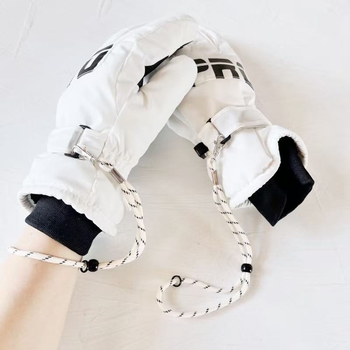 Χειμερινά γάντια σκι με διαιρούμενα δάχτυλα και ιμάντα αποφυγής απώλειας, πολυεστέρας, unisex, χειροποίητα, ριγέ