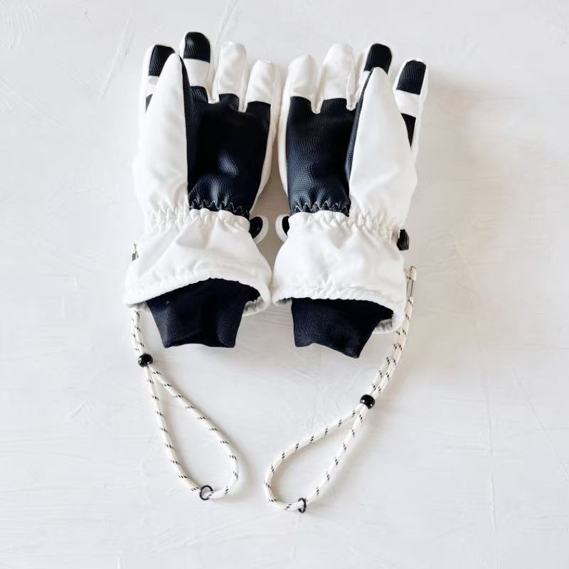 Χειμερινά γάντια σκι με διαιρούμενα δάχτυλα και ιμάντα αποφυγής απώλειας, πολυεστέρας, unisex, χειροποίητα, ριγέ