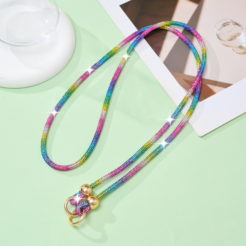 Ланярд за мобилен телефон с кристали, ръчно изработен, памучна връв с висока еластичност, метална катарама