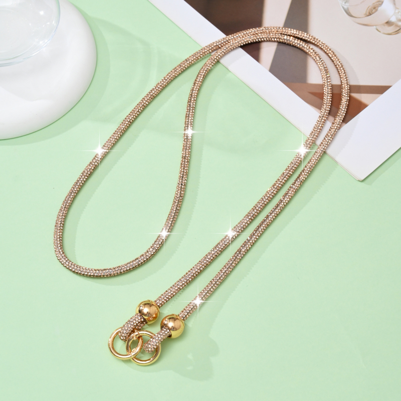 Ланярд за мобилен телефон с кристали, ръчно изработен, памучна връв с висока еластичност, метална катарама