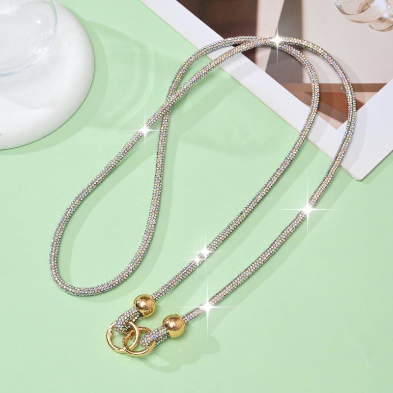 Ланярд за мобилен телефон с кристали, ръчно изработен, памучна връв с висока еластичност, метална катарама