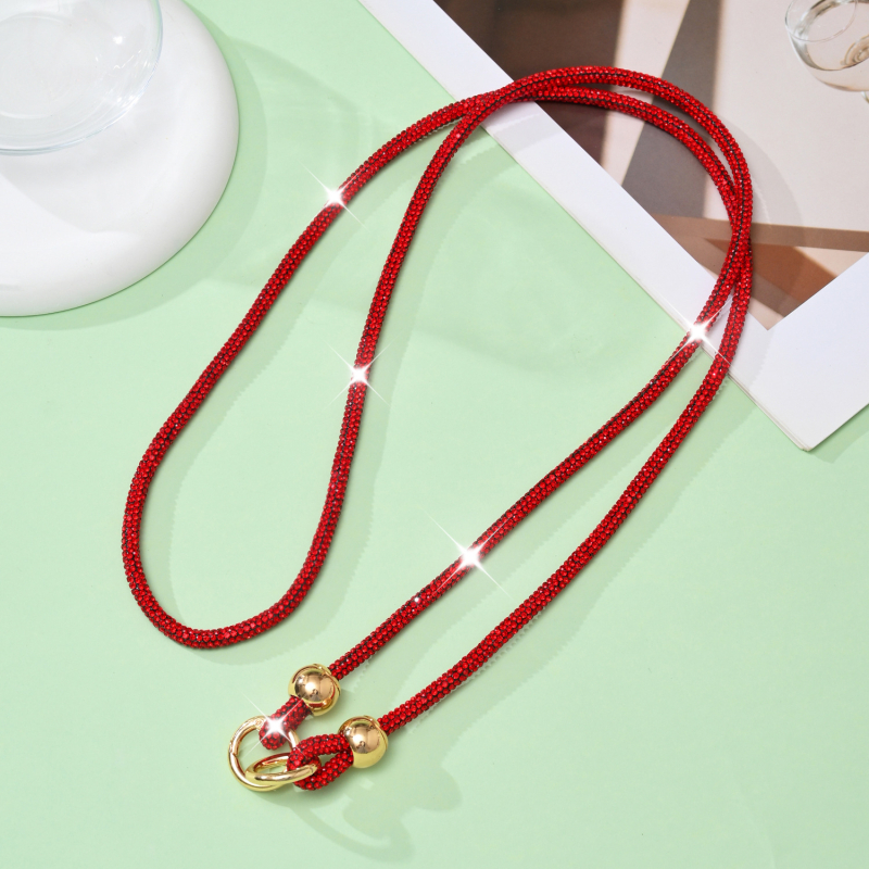 Ланярд за мобилен телефон с кристали, ръчно изработен, памучна връв с висока еластичност, метална катарама